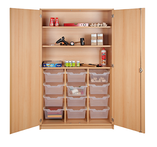 Werkschrank mit 12 hohen ErgoTray Boxen