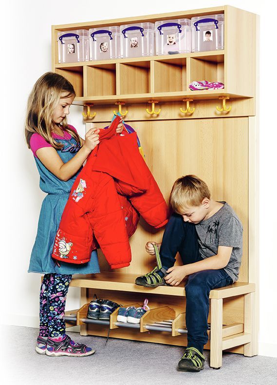 Komplettgarderobe, doppelte Ablage, Boxen, Paneel-RW, Alurost, 4-7 Plätze