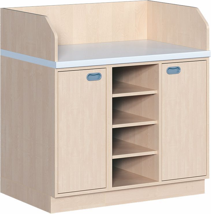 Wickelkommode mit 2 Türen, mittig Regal, Tiefe 91 cm