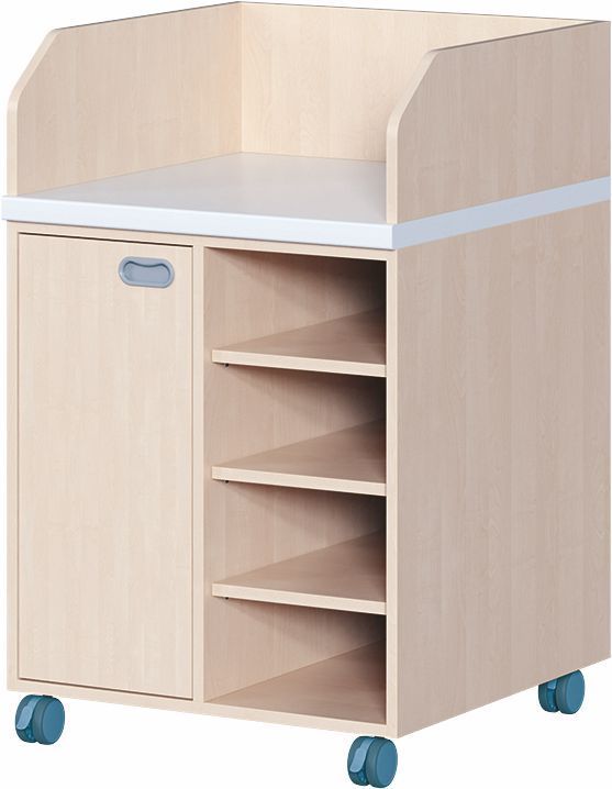 Wickelkommode fahrbar, Regal/Tür li., Tiefe 71 cm