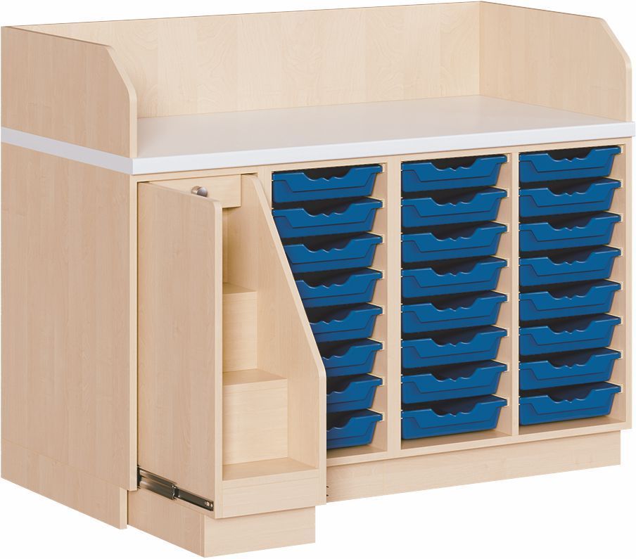 Wickelkommode mit 24 ErgoTrayboxen M, Treppe li., Tiefe 71 cm