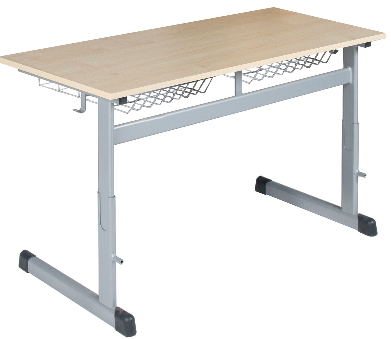 Zweierschülertisch TH, höhenverstellbar, Drahtkorbablage