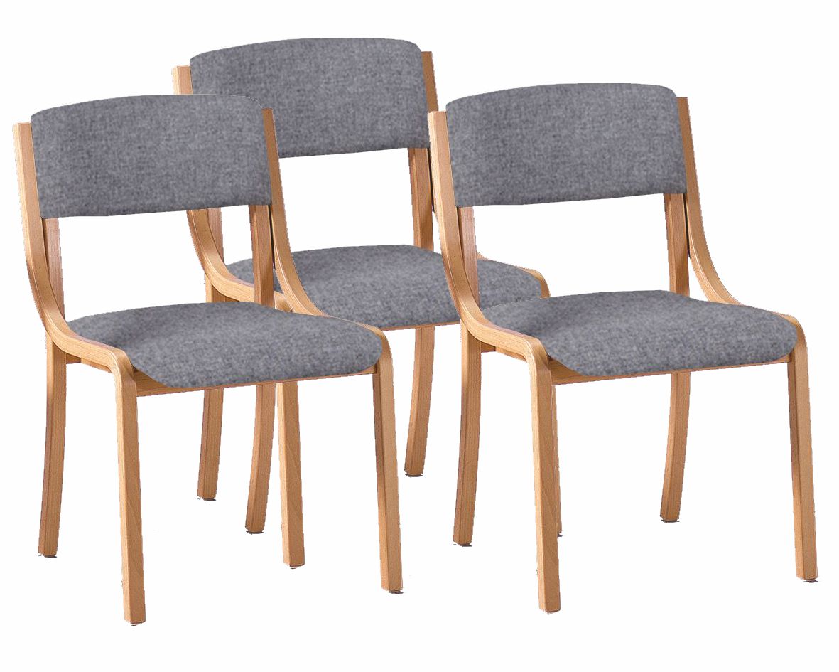 3er Set Stuhl Modell Jan ohne AL, mit Sitz- und Rückenpolster Granite