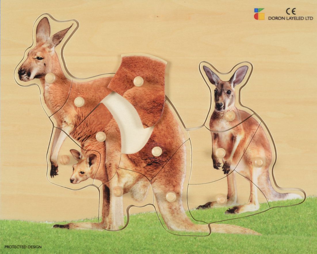 Holz-Puzzle realistisch, Känguru mit Jungtier 12 Teile