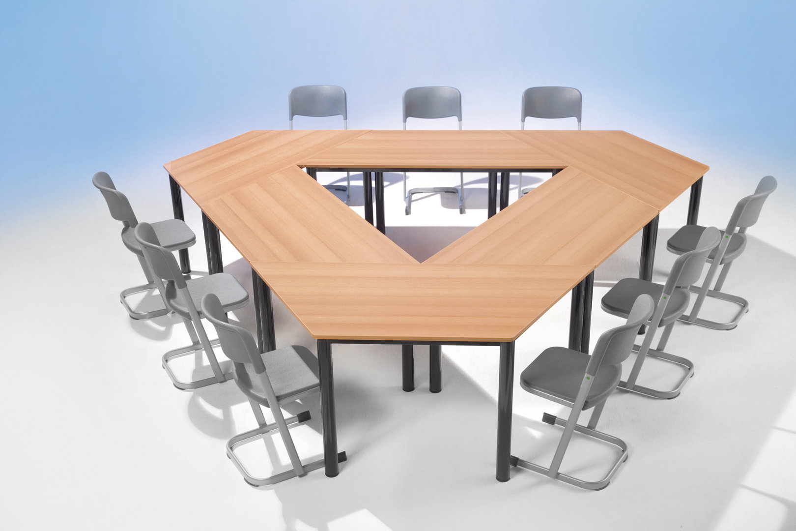 Trapeztisch mit Rundrohrfüßen in 12 Farben, 2 Größen