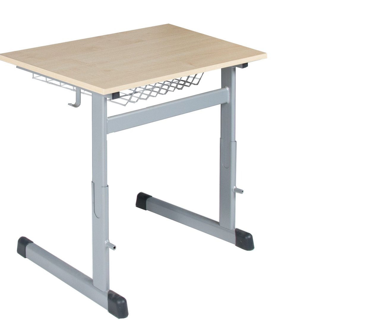 Einerschülertisch TH, höhenverstellbar, Drahtkorbablage