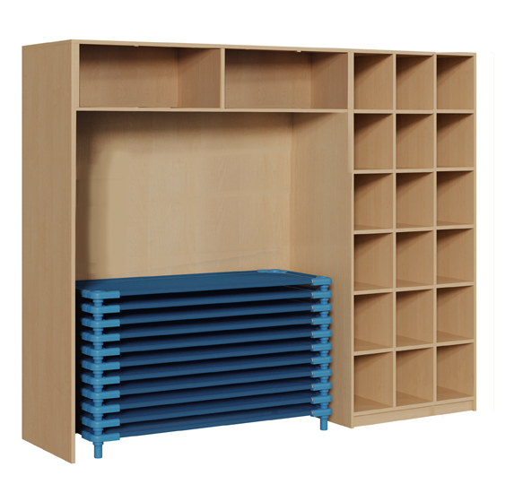 Regal für 20 Liegen li., 20 Fächer, ohne/mit Vorhang