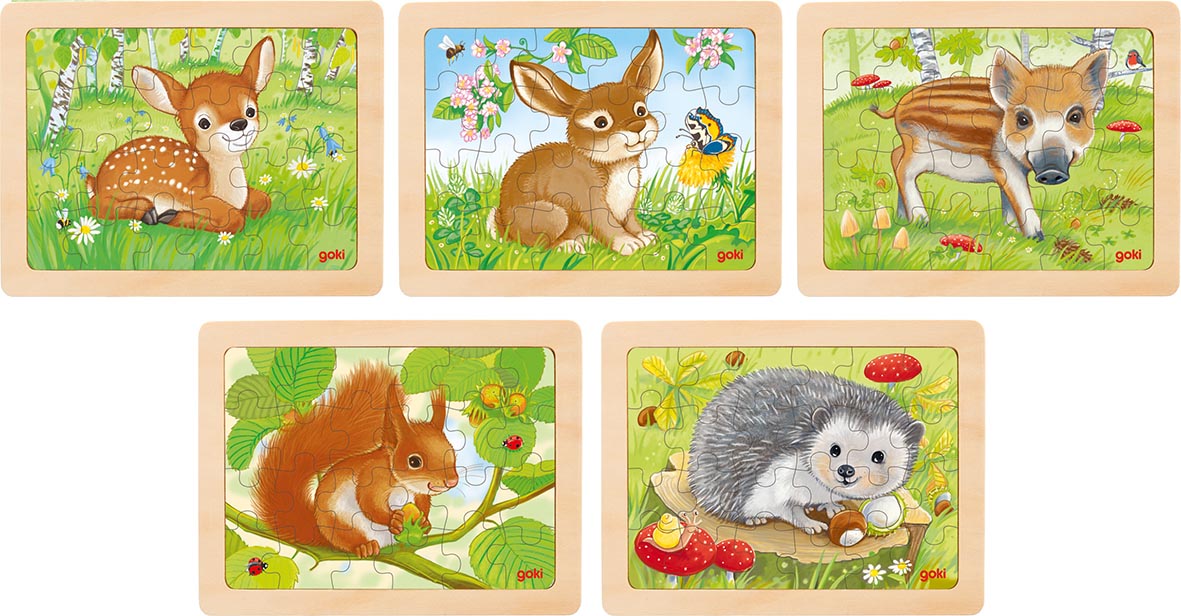 Einlegepuzzle Waldtiere 5er Set je 24 Teile