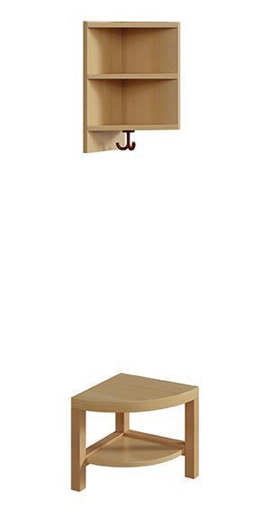 Außenecke komplett f.Garderobe mit Stütze, dopp. Ablage/Box, li. angestellt, SH 34 cm, Haken rot