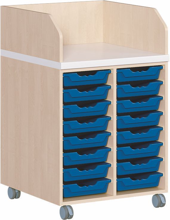 Wickelkommode fahrbar, 16 ErgoTrayboxen M, Tiefe 91 cm