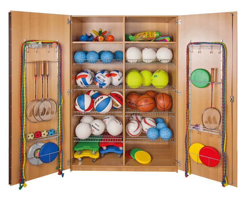 Sportschrank mit 8 Ballkörben und Kleingerätehalter, 4 Dekore