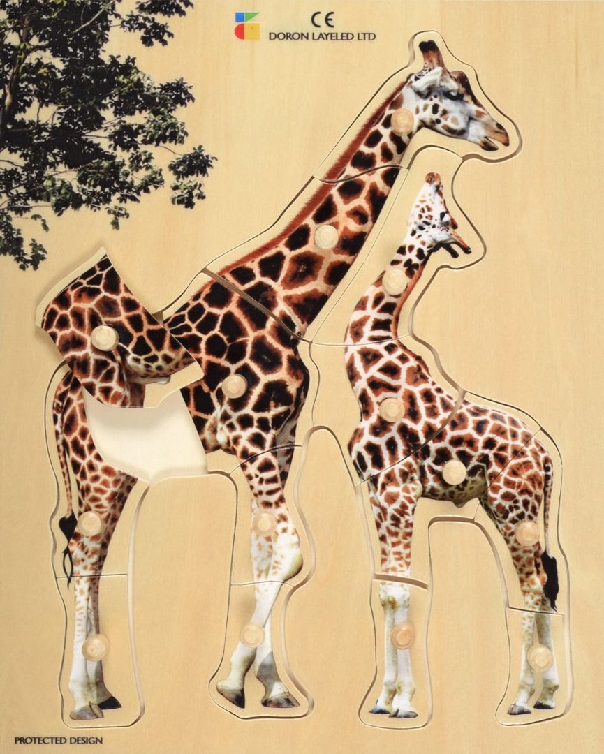 Holz-Puzzle realistisch, Giraffe mit Jungtier