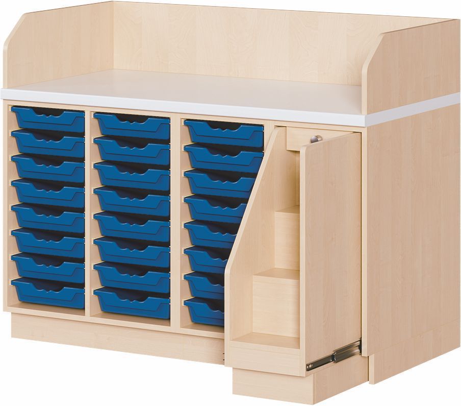 Wickelkommode mit 24 ErgoTrayboxen M, Treppe re., Tiefe 71 cm