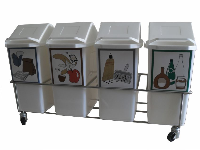 Zimmerwertstoffsammler 4 Behälter mit Symbolaufklebern