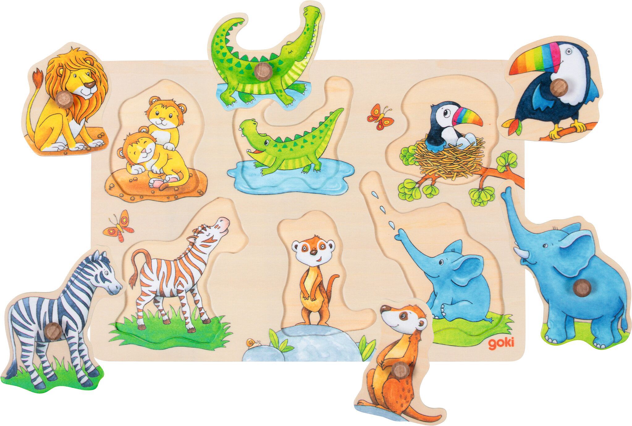 Hintergrundpuzzle wilde Tierbabies mit Elternteil 6 Teile