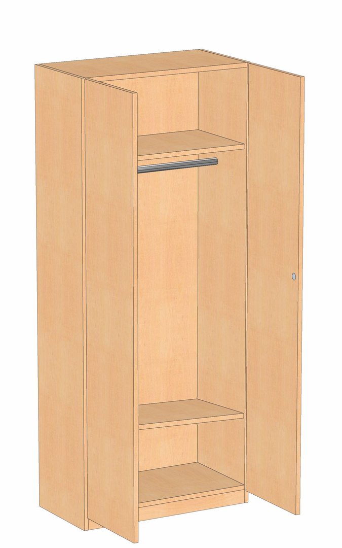 Garderobenschrank 2-türig, ohne Mittelwand, 6 OH, Tiefe 60 cm, Buche hell