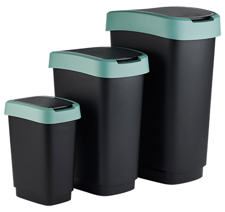 PP Schwingdeckeleimer aus recyceltem Plastik, 3 Größen, 4 Farben