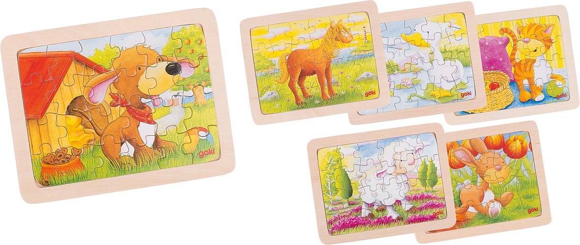 Einlegepuzzle Tiere 6er Set je 24 Teile