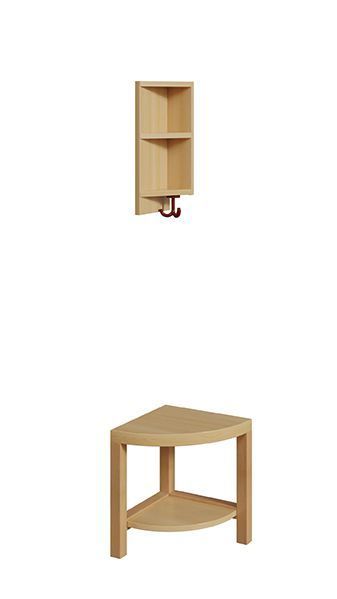Außenecke komplett für Garderobe mit Stütze, doppelte Ablage, li. angestellt